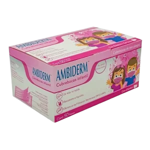 Ambiderm Cubrebocas Tricapa Plisado Caja C/50pzs Para Niños Color Rosa